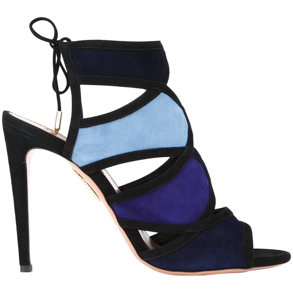 Aquazzura NEW & SOLD OUT Blue Suede Colorblock Evening Heels Sandals in Box
