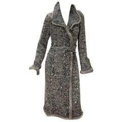 Oscar De La Renta Runway FW 2004 Cappotto Cardigan con ricamo in perline e pelliccia XL