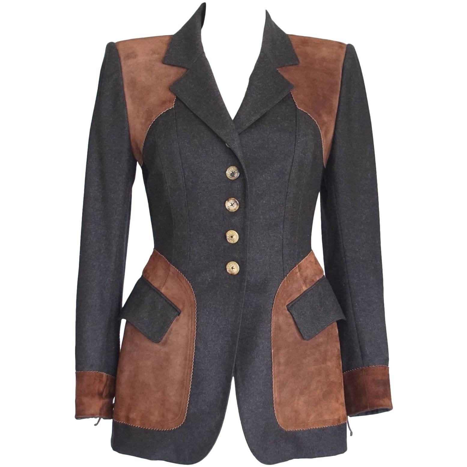 Hermes Jacket Striking Shape and Details in Wool and Suede Vintage  38 / 6