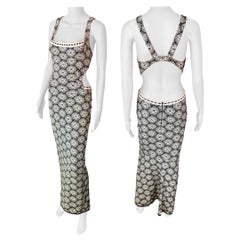 Azzedine Alaia - P/E 1993 - Maxi Abito Vintage Ritagliato Bodycon Senza Schienale Stampato