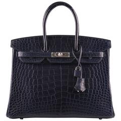 Hermes Blue Marine Matte Alligator Birkin 35cm Palladium Hardware