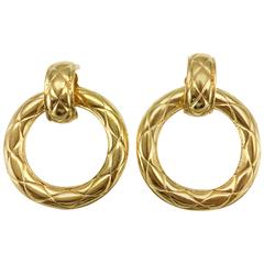 1980's Chanel Large Quilted Gold-Plated Hoop Earrings 3