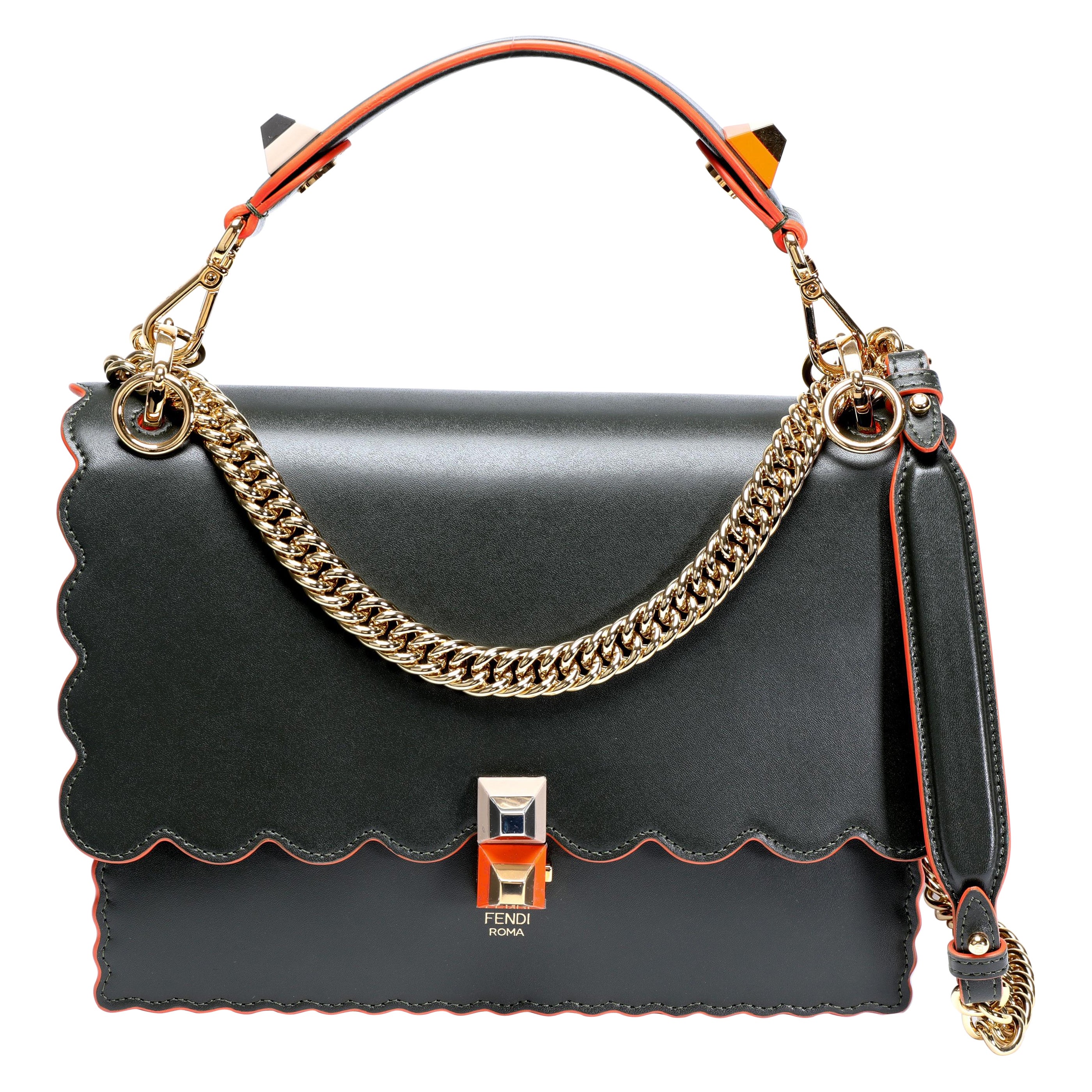 Fendi Verde Vitello Bolso mediano de piel Liberty Kan I con tachuelas en venta