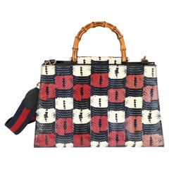 Gucci Borsa a manico superiore in bambù Nymphaea grande con serpente d'acqua rosso, bianco e blu
