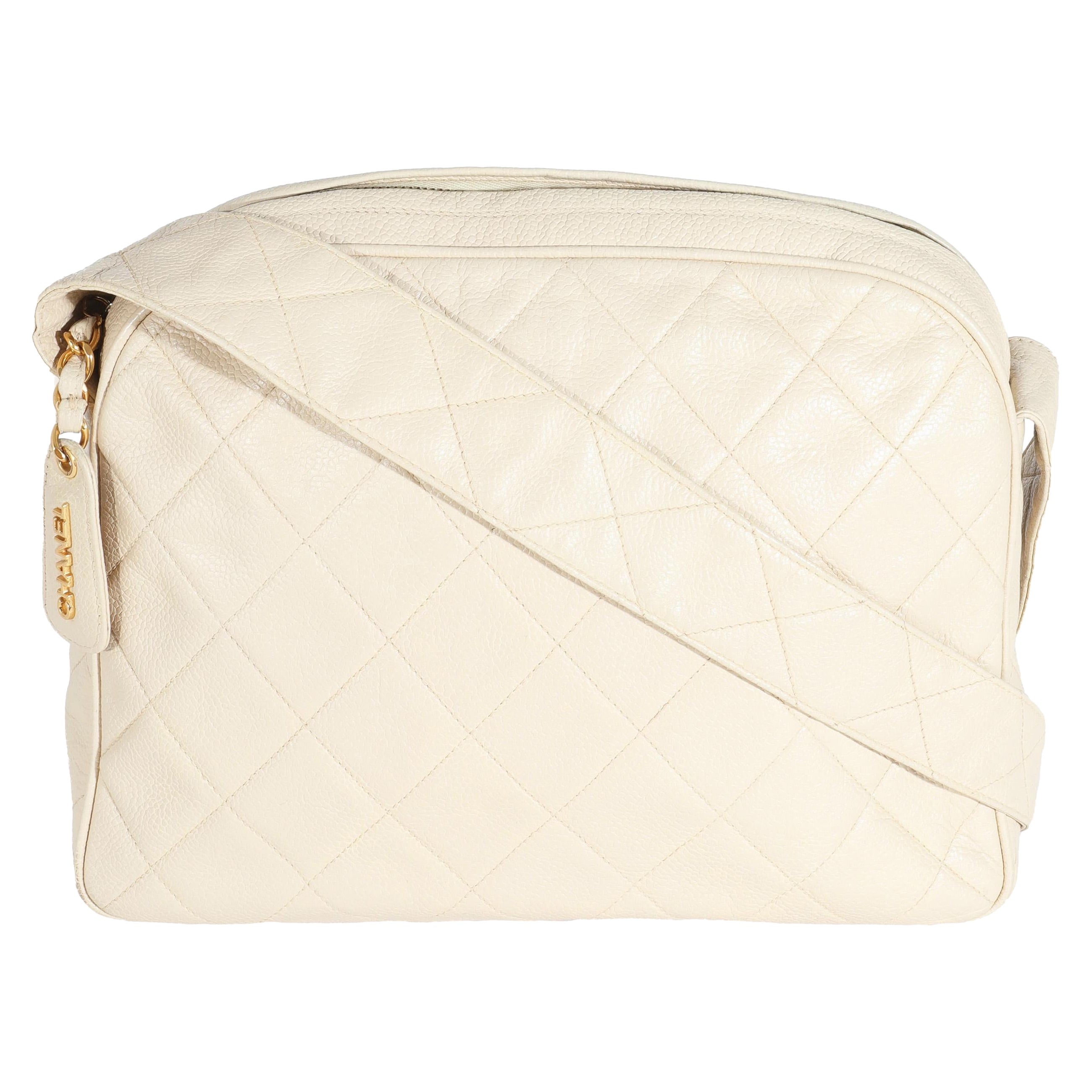 Chanel Vintage Beige Quilted Messenger Bag