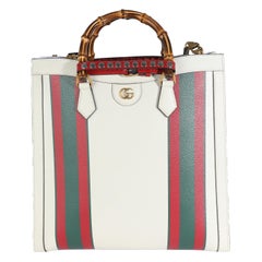 Gucci Weißes strukturiertes Kalbsleder Dollar Web Großes Diana Tote