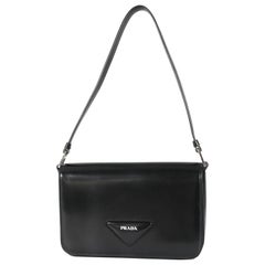 Prada Black Brushed Leather Shoulder Bag