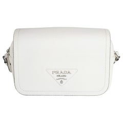 Prada White Vitello Daino Logo Crossbody Flap Bag