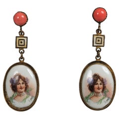1920's Czech Portrait Earrings