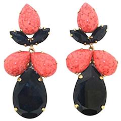 Coral and Black Crystal earrings by Frangos