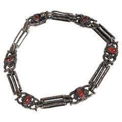 Antique Delicate Silver and Carnelian Bracelet, 1920's Germany
