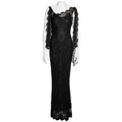 John Galliano Schwarzes Chantilly-Spitzen-Abendkleid mit schräg geschnittenem Slip, F/S 1998