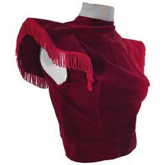 Vintage 1950s Red Velvet Tassel Lampshade Shoulder Burlesque Show Girl Top