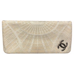 11P Chanel Silver Grey Large Sequin Flap Clutch