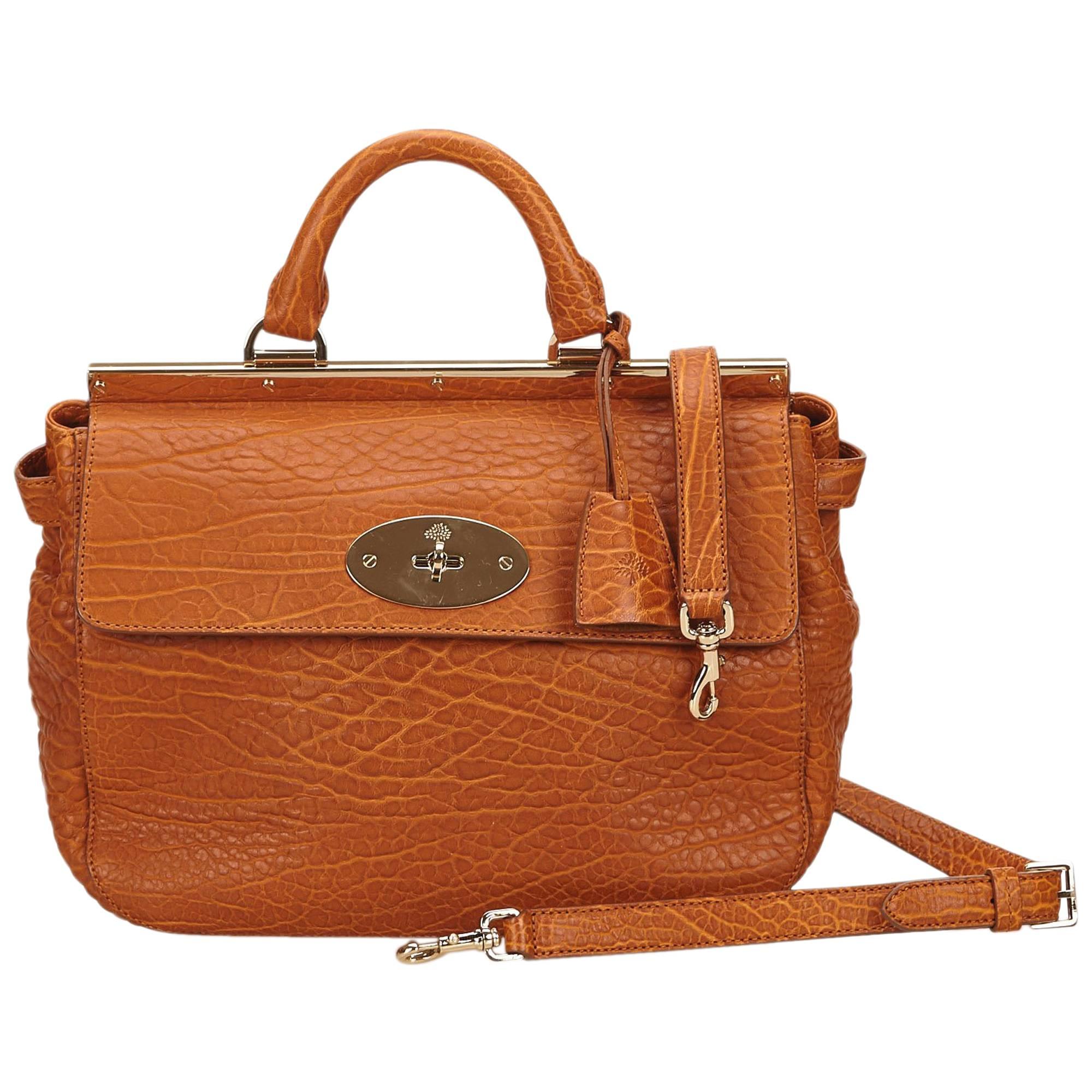 Brown Mulberry Embossed Leather Satchel