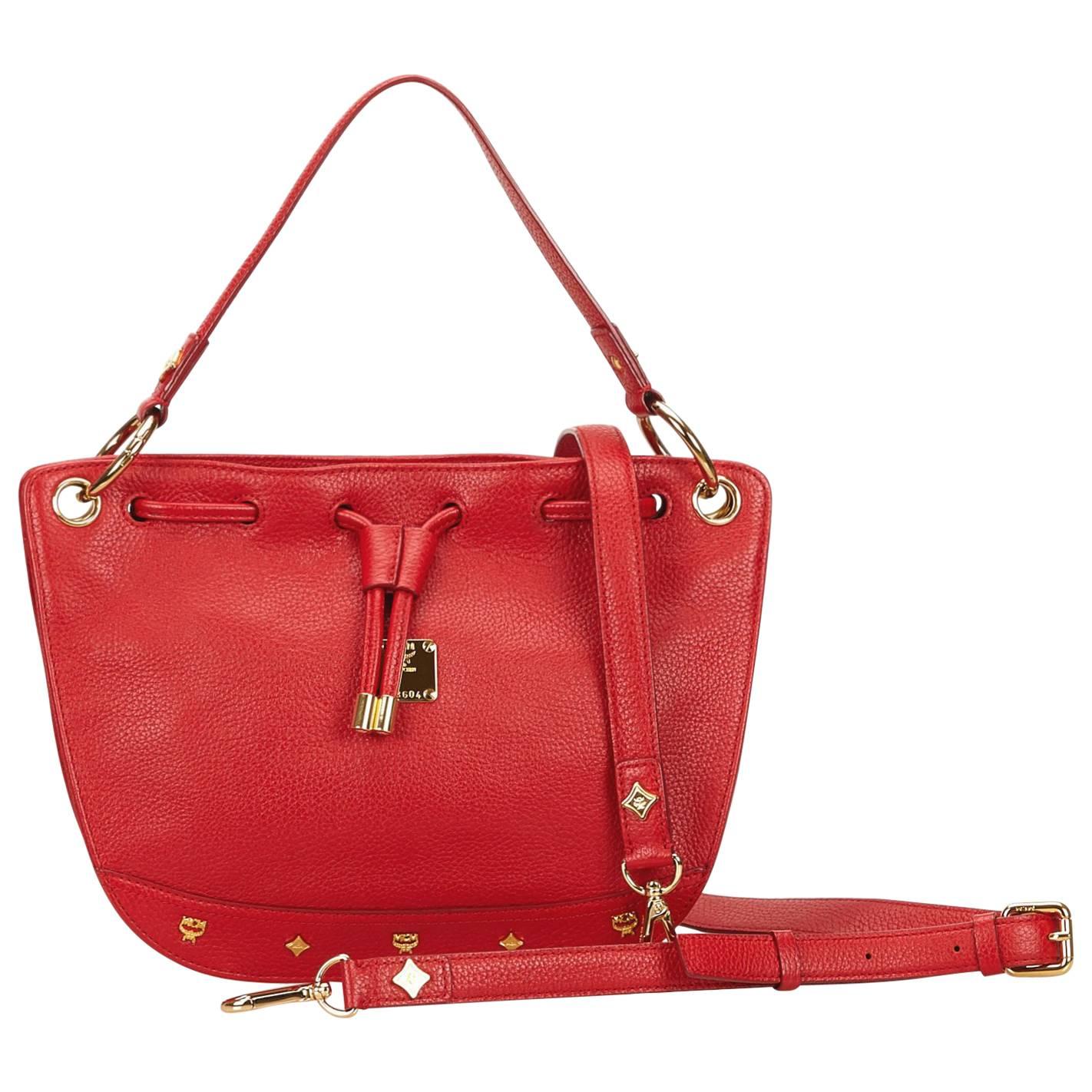 Red MCM Leather Shoulder Bag