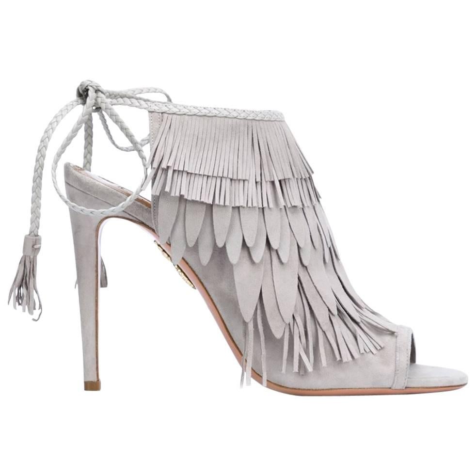 Aquazzura NEW & SOLD OUT Gray Suede Tassel Evening Heels Sandals in Box
