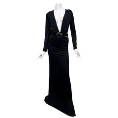 Tom Ford for Gucci F/W 2004 Embellished Plunging Cutout Black Evening Gown