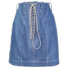 Vintage Alaia Denim Skirt with Lace Up Detail circa 1990s