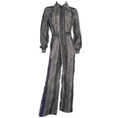 Vintage 1970s Harrods Striped Blue White Jumpsuit