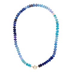 Genuine Turquoise and Sapphire Long Yellow Gold Necklace