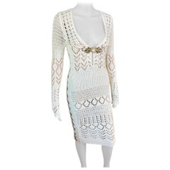 Emilio Pucci S/S 2011 Embellished Cutout Crochet Open Knit Ivory Dress