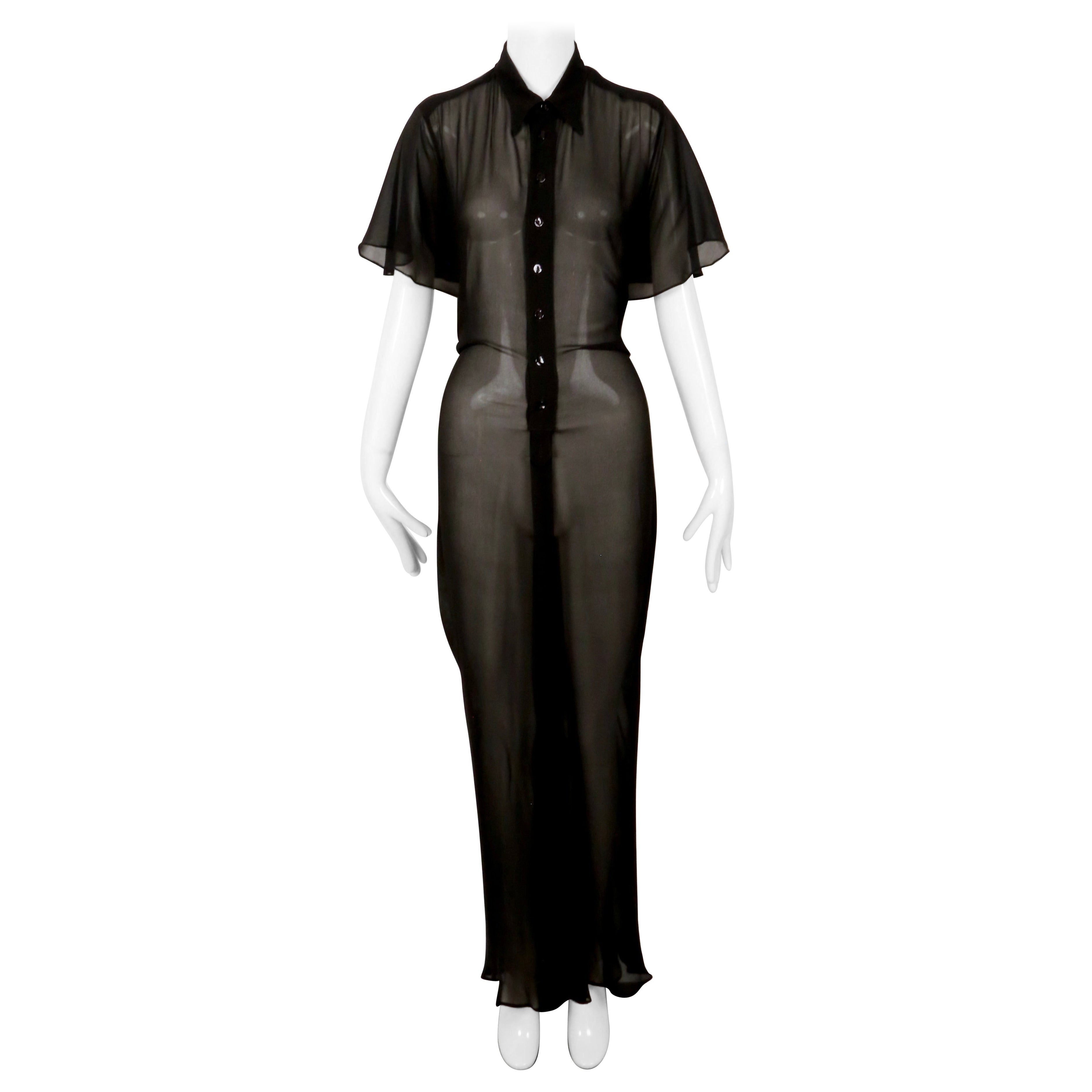 1990 JEAN PAUL GAULTIER vestido negro transparente con capelina y espalda con polisón en venta