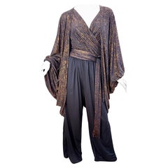 1970s Yves Saint Laurent Metallic Vintage 70s Bronze Black Jumpsuit + Jacket YSL