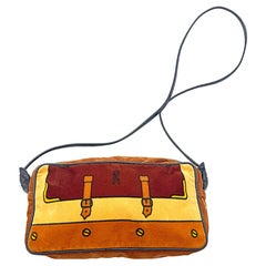 1970er Roberta di Camerino Trompe l'Oeil Tan Brown Velvet Vintage Crossbody Bag