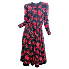 Yves Saint Laurent Ende 1970er Jahre Vintage 70er Jahre Midikleid aus Wolle mit Rosendruck und Challis, YSL