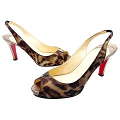 Christian Louboutin Größe 39/9 2000er Jahre Leopard Print Slingback Vintage Heels Schuhe mit Absatz