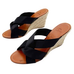 Christian Louboutin Größe 39 Delfin Schwarz Seide Satin Raffia Keil Schuhe Heels aus Seide