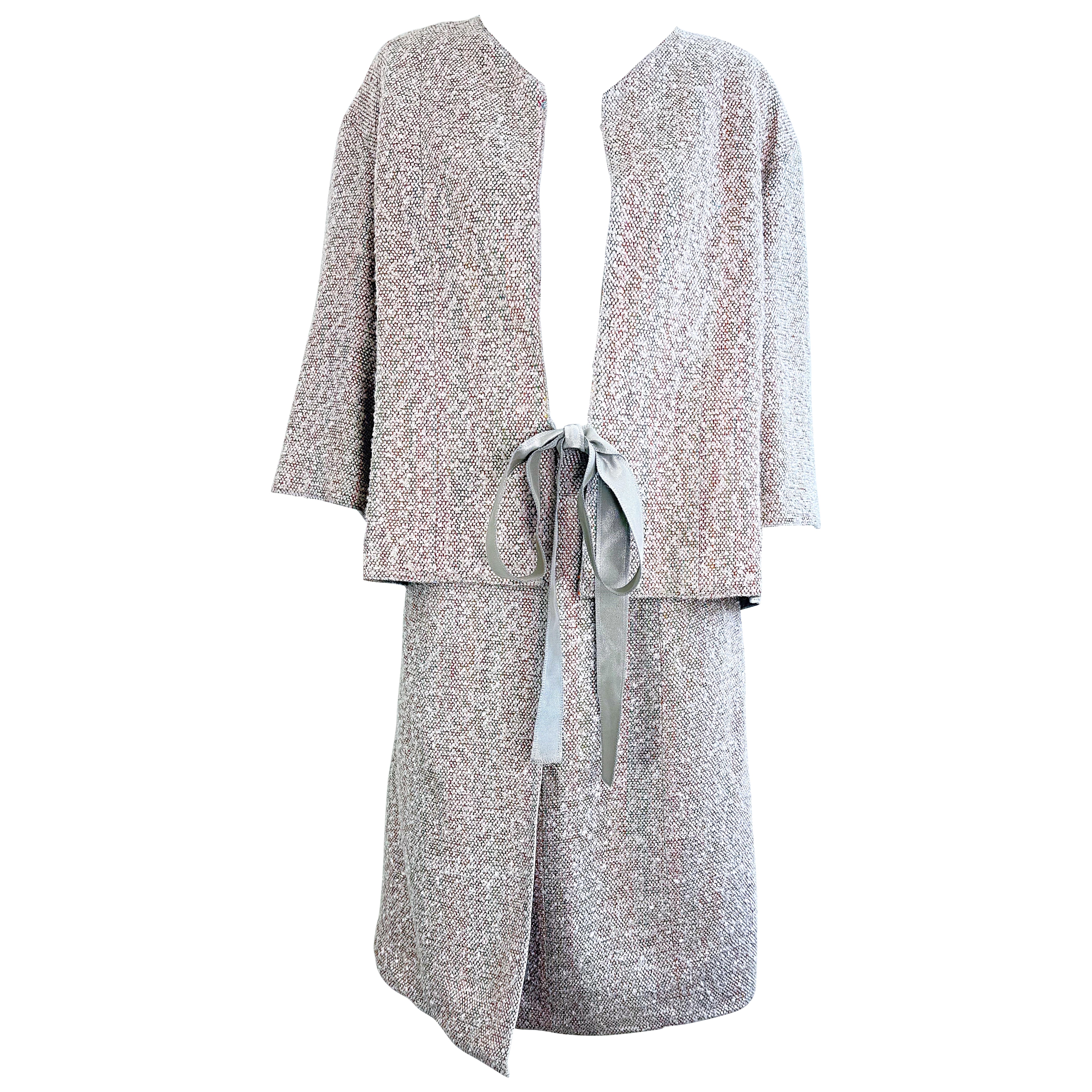 Vintage Chanel Frühjahr 1999 Größe 44 / 10 Mehrfarbiger 90er Tweed-Rock Anzug Jacke im Angebot