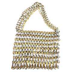 Paco Robanne 1960er Jahre Abendtasche Handtasche aus Silber und Gold Metall mit Kettengliedern und Geldbörse