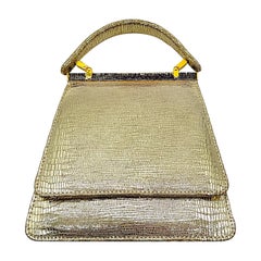 1980er does 1960er Jahre Gold Metallic geprägte Eidechse Strass Eveinng Handtasche Geldbörse