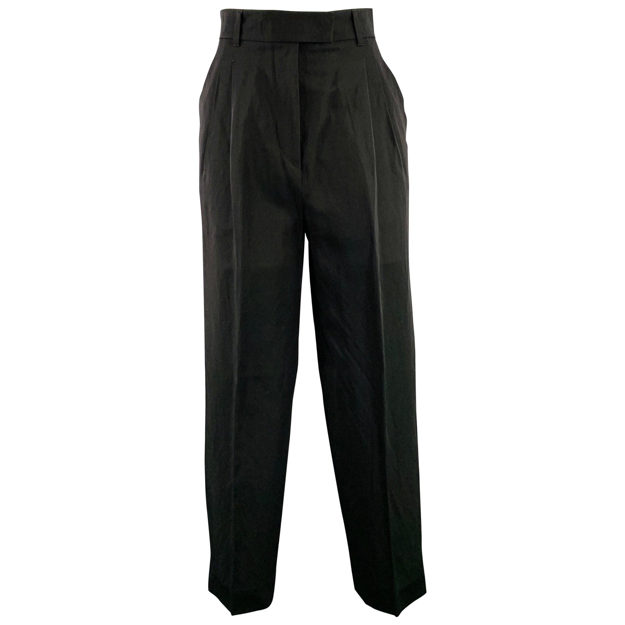 LORO PIANA Size 2 Black Virgin Wool Paper Pleated Wide Leg Dress Pants
