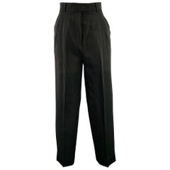 LORO PIANA Size 2 Black Virgin Wool Paper Pleated Wide Leg Dress Pants