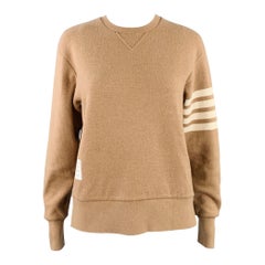 THOM BROWNE Größe 2 Brown Cream Cashmere Blend Stripe Crew Neck Sweater