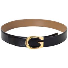 Gucci Black Leather Belt W/ Goldtone G Buckle sz 75