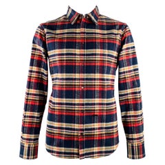 DSQUARED2 Size XL Navy Red Yellow Plaid Cotton Button Up Long Sleeve Shirt