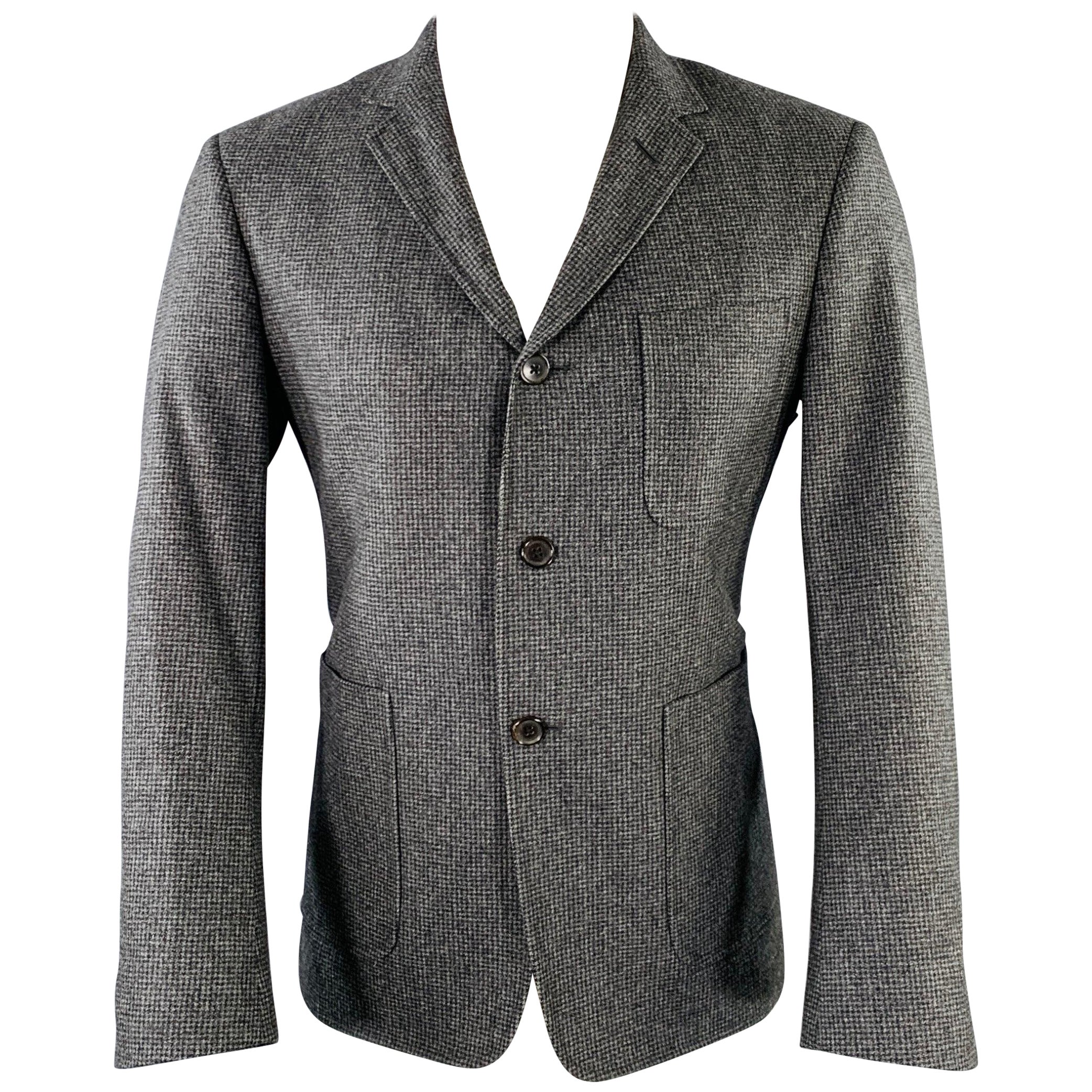 BLACK FLEECE Size 40 Grey Charcoal Grid Wool Notch Lapel Sport Coat For Sale