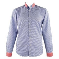 ETRO Size L Blue White Red Stripe Long Sleeve Shirt