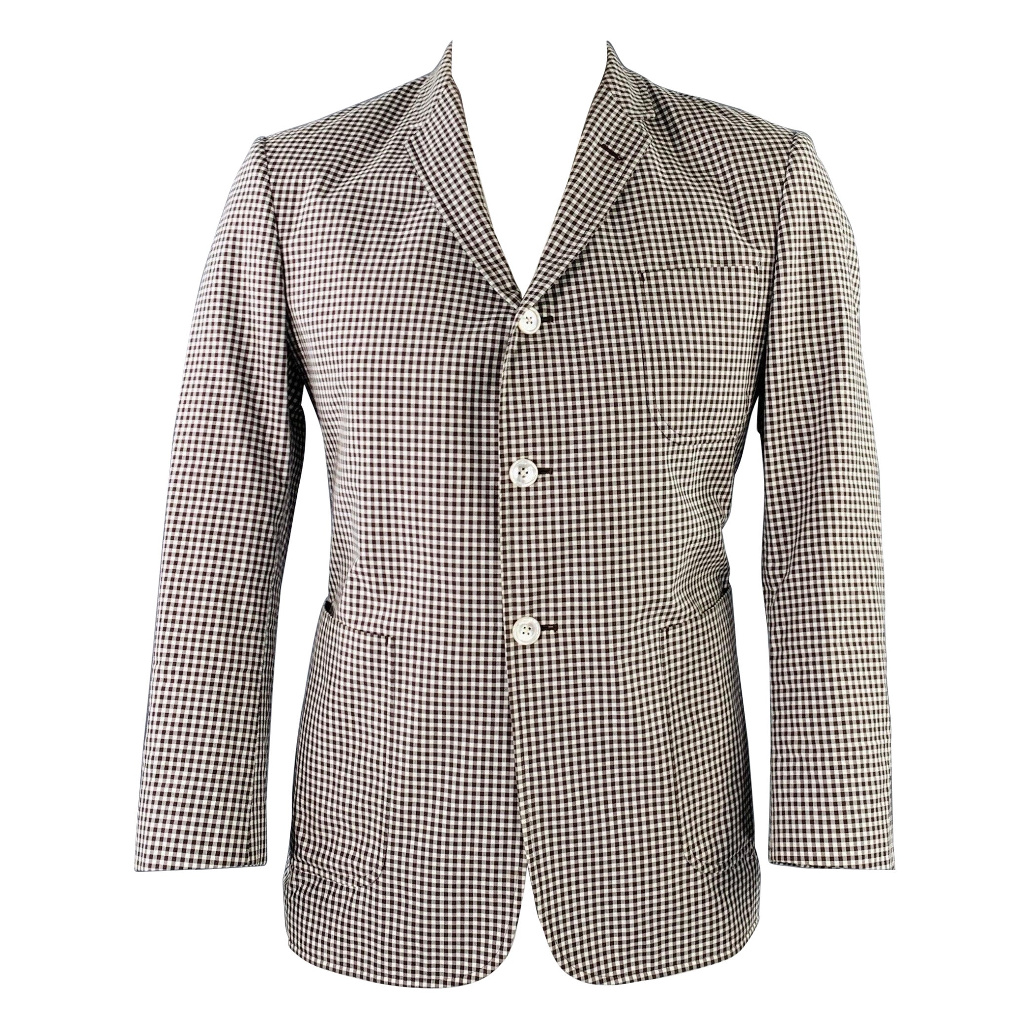BLACK FLEECE Size 42 White Brown Checkered Cotton Silk Sport Coat For Sale