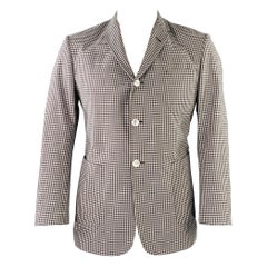 BLACK FLEECE Size 42 White Brown Checkered Cotton Silk Sport Coat