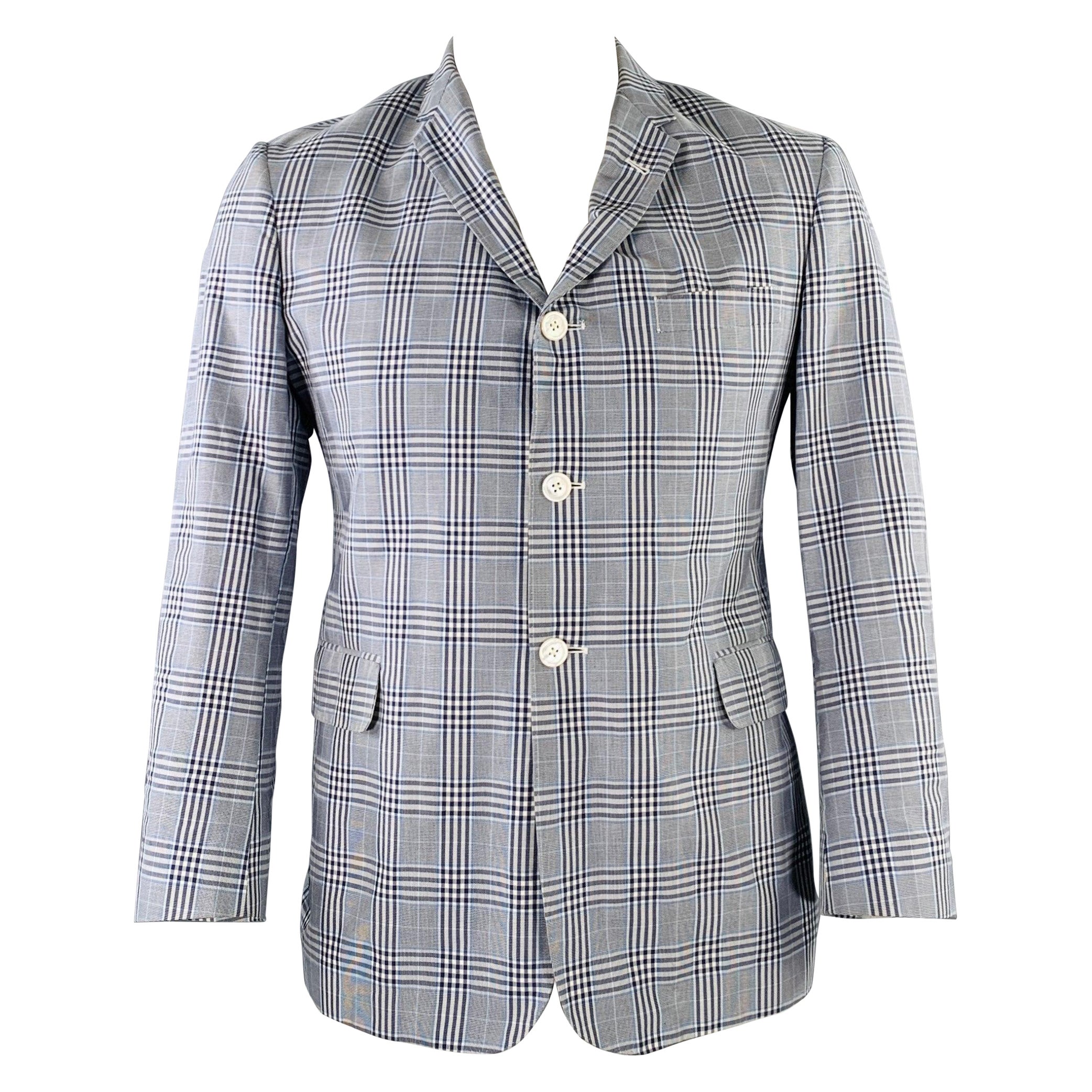 Manteau de sport Black Fleece Taille 42 Marine Blanc Plaid Coton Soie en vente