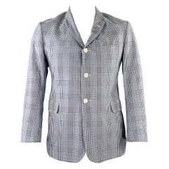 BLACK FLEECE Size 42 Navy White Plaid Cotton Silk Sport Coat