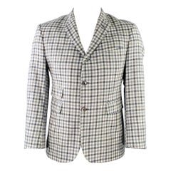 BLACK FLEECE Size 42 Cream Grey Plaid Wool Silk Linen Sport Coat