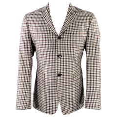 BLACK FLEECE Size 40 Grey Burgundy Plaid Wool Silk Linen Sport Coat