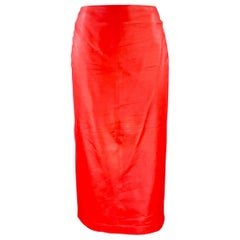 THE ROW Size 0 Bartellette Red Lambskin Pencil Midi Skirt
