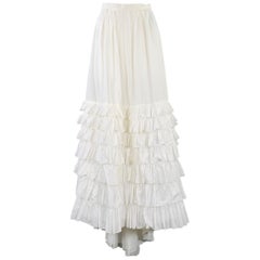 BLUMARINE Size 4 White Cotton Ruffled Long Skirt